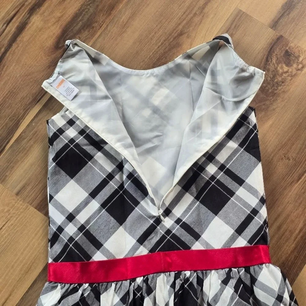 Gymboree Plaid Dress Kids 12 Black White Red Bow Holiday Christmas Preppy Tartan
